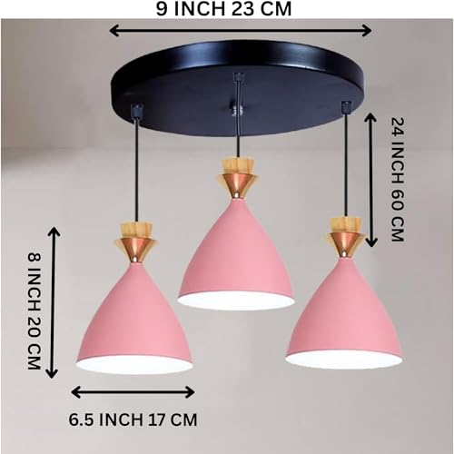 Image of Triple Dome Pink Aluminium Hanging Pendant Light - Modern Antique Ceiling Lamp, Adjustable Drop, E-27 Holder, Bulb is not Included, 3 Light Cluster Set