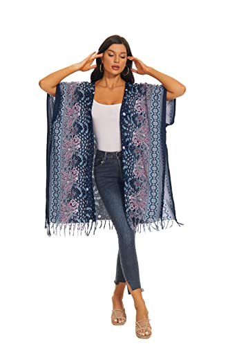 Beautybatik Women Hippie Gypsy Boho Printed Kimono Cardigan Shawl Wrap Swimsuit Cover Up Jacket One Size3