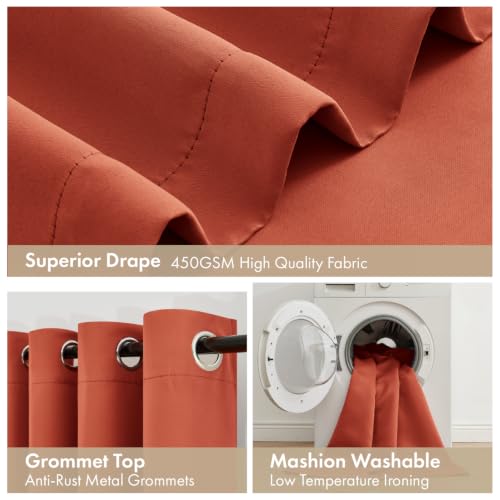 Image of MIULEE Burnt Orange 100% Blackout Fall Curtains for Bedroom 40x45 Inch Long | 2 Thick Layers Thermal Insulated Short Curtains with Black Liner, Noise Reducing Grommet, Drapes for Living Room, 2 Panels