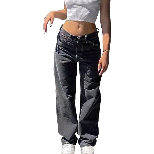 Women's Boyfriends Baggy Jeans Straight Leg Low Rise Vintage Long Denim Pants Flap Pocket Girls Y2K Cargo Jeans2
