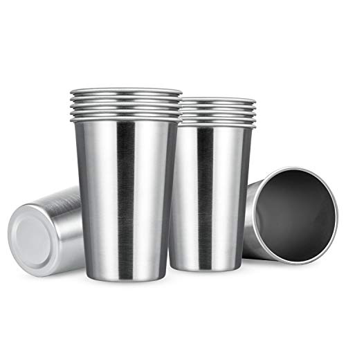 MEWAY 12 Pack 16oz Stainless Steel Pint CupHealthy Unbreakable and StackableMetal Drinking Glasses for Adults