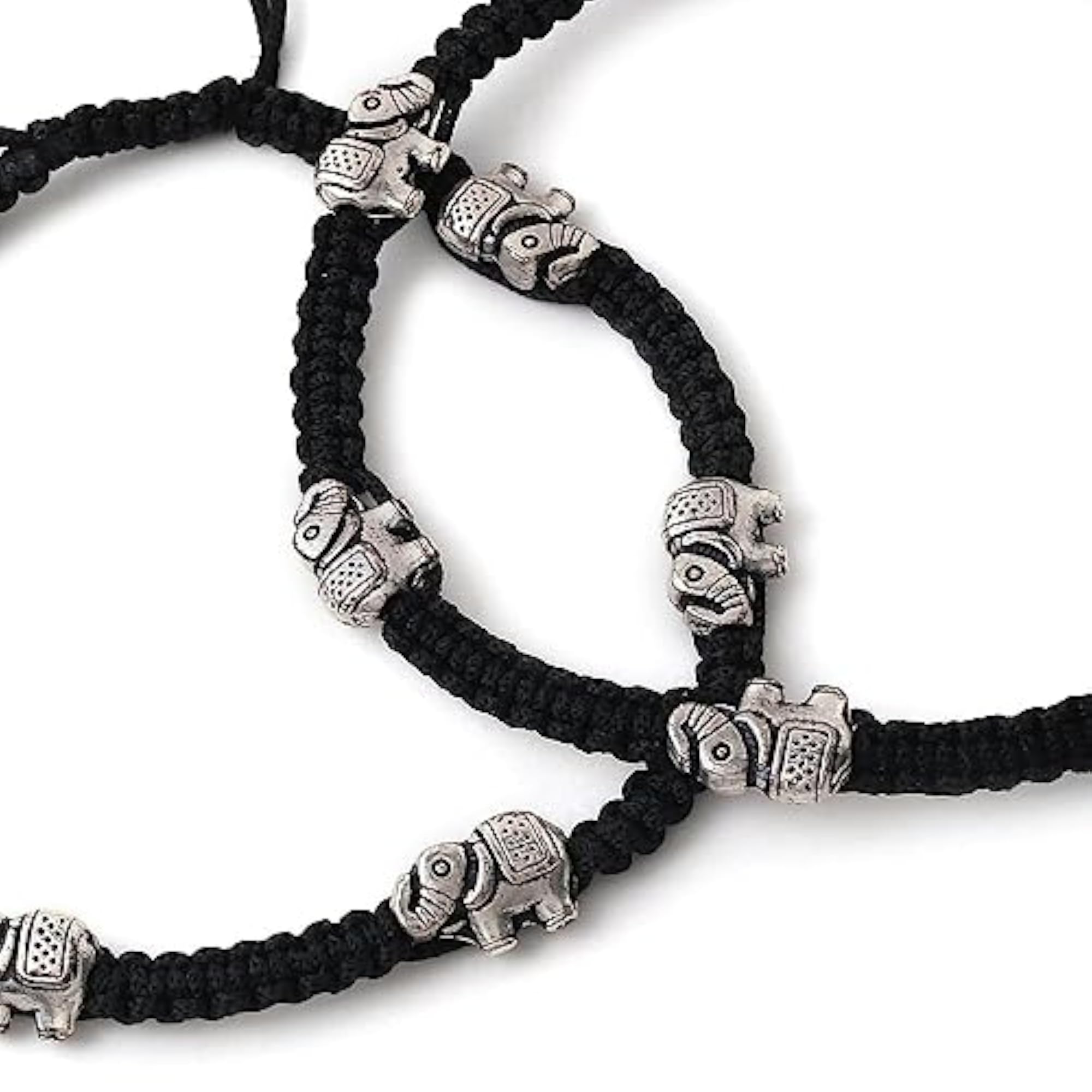 Women's Black Thread Anklet with Elephant Charms, Trendy Gift