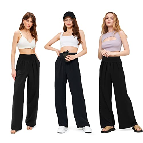 Dlooda Womens Wide Leg Pants Loose Yoga Sweatpants Comfy Lounge Pajama Casual Flowy Palazzo Pants With Pockets Black #TOP2