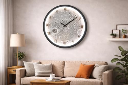 Image of Modern Moon Design Wall Clock for Living Room Bedroom & Office Silent Non-Ticking Decorative Round Wall Clock with Roman Numbers Contemporary Home Decor Clock for Hall Cafe & Hotel (13 inches)