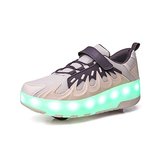 Unisex Niños LED Iluminar Sola Doble Ruedas Zapatos Retráctil Tecnologia Skateboarding Rollerblades Aire Libre Deporte Zapatillas para Niños Niñas (35 EU, Gris 8807) Cover