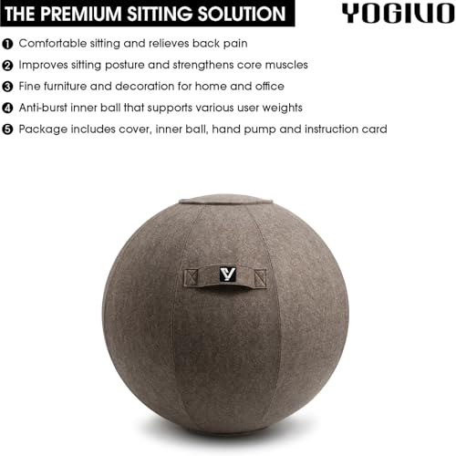 Image of Sitting Ball Chair for Office and Home, Pilates Exercise Yoga Ball with Cover for Balance, Stability and Fitness, Ergonomic Posture Exercise Ball Seat with Handle and Pump