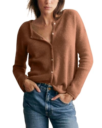 Gacaky Women's Long Sleeve Open Front Knit Lightweight Cardigan Casual Button Down Ribbed Sweater Outerwear Coats