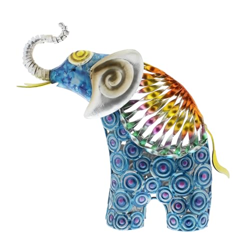 Country Living - Elefante de pie de Metal Pintado a Mano, Figura Decorativa de mármol Azul para Amantes de la Vida Silvestre y la Naturaleza, Adorno para el hogar para Sala de Estar, Estante o repisa