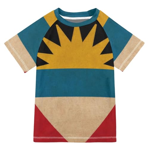 Aflyko Patriot Kid Rashguard Shirt Antigua and Barbuda Flag Boys Girls Swimsuit Top
