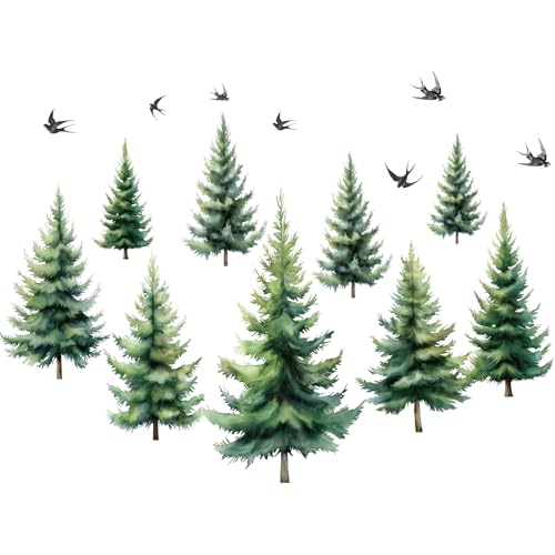 PLIGREAT 2 hojas vinilos decorativos de pared bosque de pinos miniatura 5