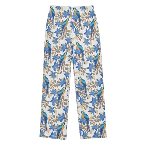 Parrot and Leaves Print Boys Long Pants Soft Trousers Elastic Waist Kids Lounge Bottoms with Pockets S-XL