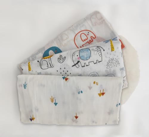Image of Trance Home Linen Super Ultra Soft 100% Cotton Malmal Baby Swaddle Cloth | Baby Wrap for New Born Babies | Skin Frindelly Soft Baby Towel |New Born Swaddles-(100x100 Cm, Peeples & Pine,Pack of 3)