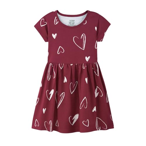 Image of Nap Chief Girls Printed Round Neck Fit & Flare Dress | Cotton Knee Length Half Sleeve Girls Summer Dress for Casual Wear