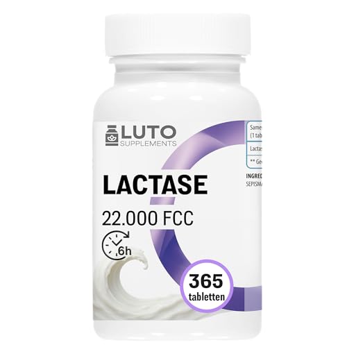 Lactase 22.000 Depot - 365 comprimidos de acción de depósito (Sepismart Slow Release) - Dosis altas con 22.000 unidades FCC - Para intolerancia a la lactosa + tolerancia a la leche - LUTO Supplements