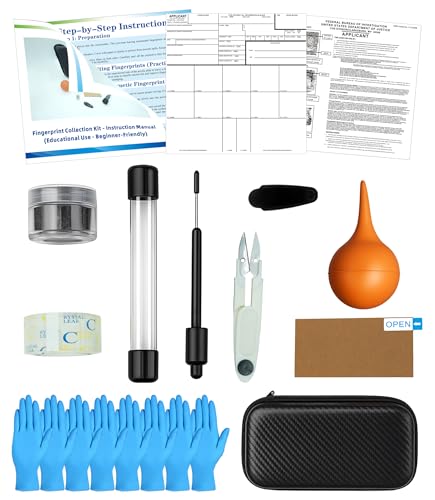 TillBio Latent Fingerprint Kit, Magnetic Two-Tone Powder, Magnetic Brush, Fingerprint Cards & More for Classroom and Forensic Science Education