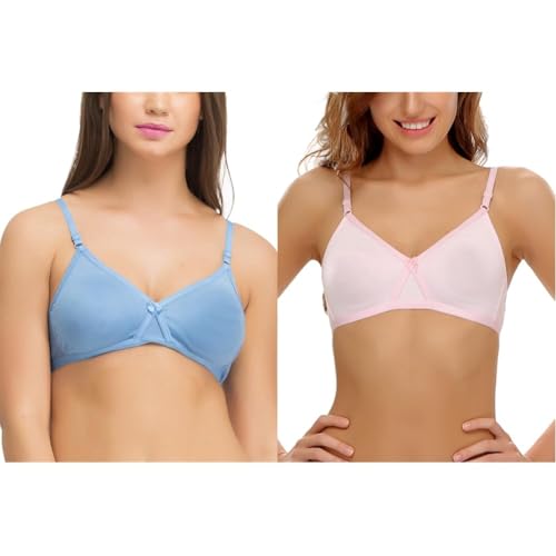Image of Clovia Women's Cotton Rich Solid Non-Padded Full Cup Wire Free T-Shirt Bra - White Pack of 2