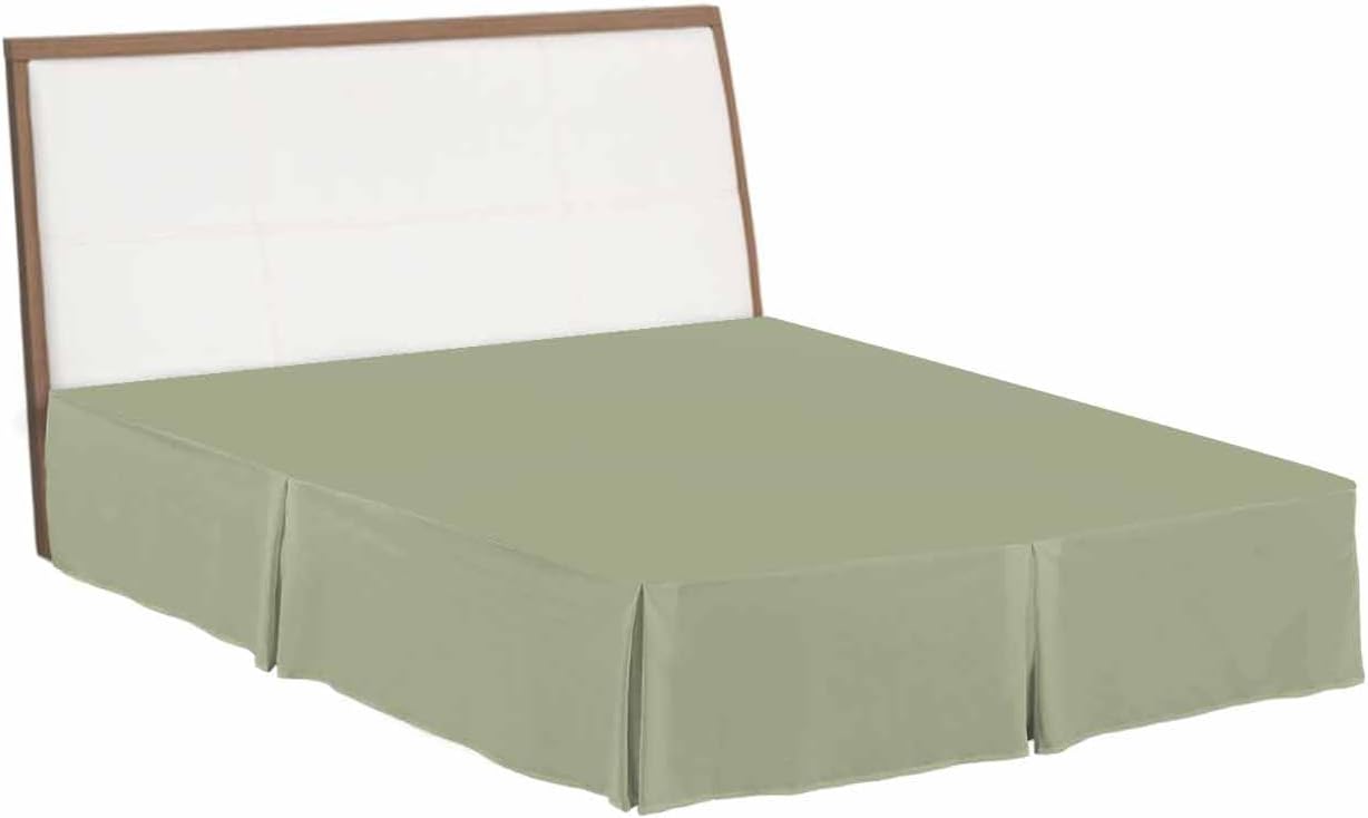 Sage Green Bed Skirt Queen Size 18 Inch Drop with Split Corners, Farmhouse Sage Green Decor Dust Ruffled Pleated Bed Skirts Wrap Around Tailored Bed Skirt Valance for Bedroom