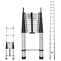 20.3ft Aluminum Telescoping Ladder with 2 Removable Hooks, Adjustable Height, EN131, 330lbs Max Load, Portable Extension Folding Ladder Multi-Purpose Ladder with Anti-Slip Rubber Feet