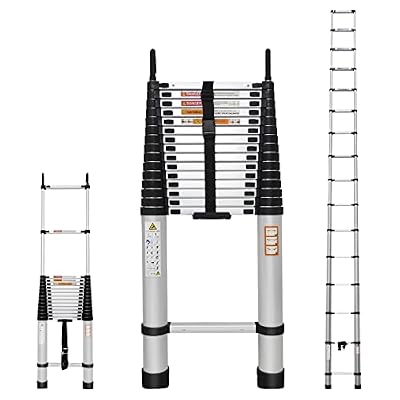 20.3ft Aluminum Telescoping Ladder with 2 Removable Hooks, Adjustable Height, EN131, 330lbs Max Load, Portable Extension Folding Ladder Multi-Purpose Ladder with Anti-Slip Rubber Feet