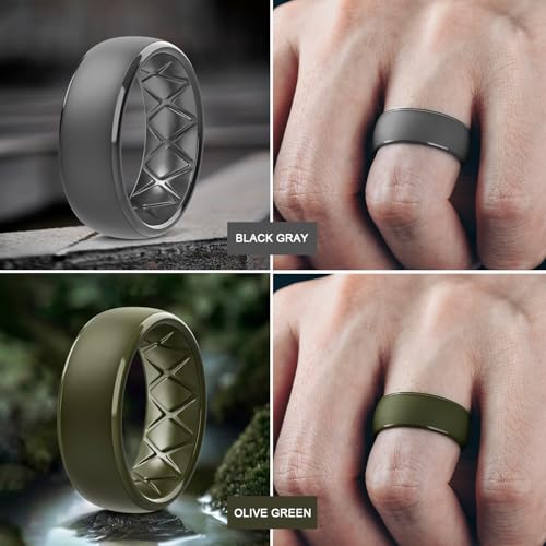 Egnaro Men's Silicone Wedding Rings: 1/4/6/7 Multipack Rubber Wedding Bands with Inner Arc Ergonomic Breathable Design for Gym/Outdoor/Gift4