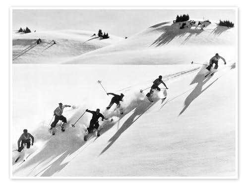 Sechs Skifahrer bei der Abfahrt Poster von Vintage Ski Collection