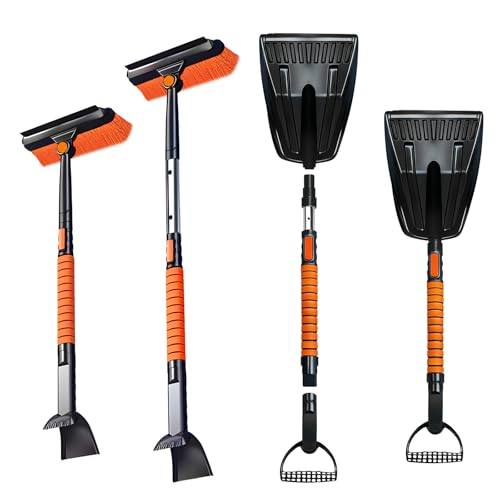 car Snow Shovel, 26-34 Inch 5-in-1 Extendable Snow Brush Ice Scraper, Foldable Shovel with Broom for Vehicle Truck SUV Winter Cleaning, Portable Orange Tool by Zilonmzena
