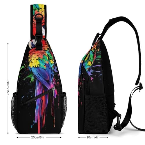 Portable Sling Bag for Travel, Women Men Funny Beautiful Parrot Splash Ink Art Large Capacity Breathable Crossbody Bags, Casual Sports Chest Bag2