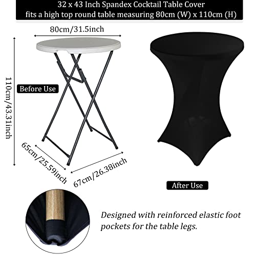 Image of 4 Pack Spandex Stretch Table Cover - 32x43 Inch Square Corners, Fitted High Top Tablecloth for Cocktail, Bar, Weddings, Banquet, Outdoor Party (Black)