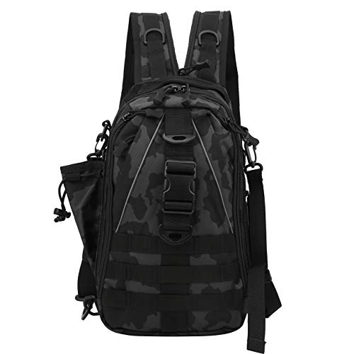 EVTSCAN Fishing Mountaineering Outdoor Backpack Messenger Bag for Unisex Canvas 4 Colors (Black Camouflage)