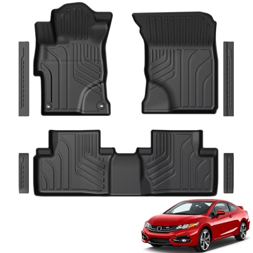 Image of Floor Mats for 2012-2015 Honda Civic Sedan & Sedan Si (Not for Coupe), TPE All Weather Durable Floor Liners Door Sill Guards for Honda Civic