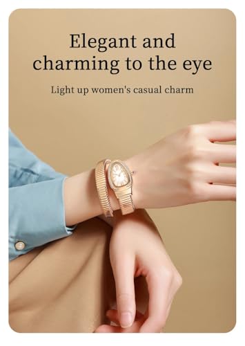 Image of Shocknshop Analog White Dial Diamond-Embellished Snake Spiral Bracelet Watch for Women -WCH166