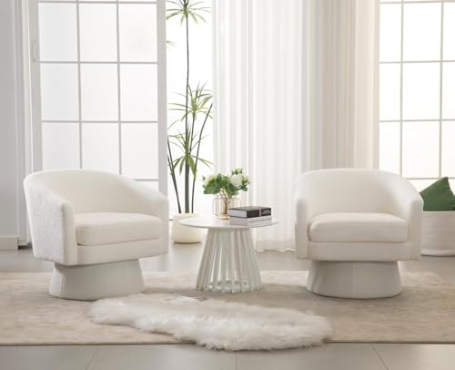 ROCITY Swivel Accent Chairs Set of 2 White Boucle Barrel