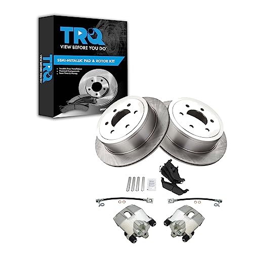 Image of TRQ Rear Brake Pad and Rotor Set Semi Metallic Rotors Calipers Hose | For 2004-2008 Ford F-150 2006-2007 Lincoln Mark LT