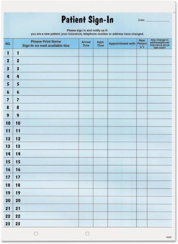 Image of Tabbies Patient Sign-in Label Forms, 8-1 /2 inch x 11 inch Form, Blue, 23 Labels /Sheet, 125 Sheets /Pack, Confidentially Sign in Your Patients, Also Provides a Daily Patient Log (14531) (Pack of 6)