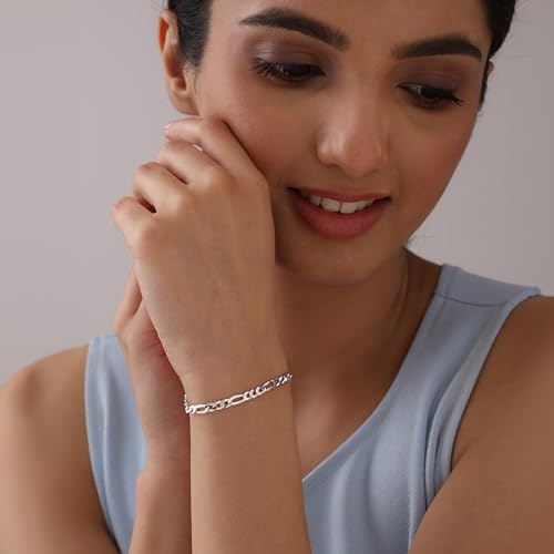Image of TRUESILVER ACPL Solid 925 Sterling Silver Figaro Link Chain Bracelet | Italian Diamond-Cut 4MM Figaro Chain Bracelet for Women Men (7, 7.5, 8, 8.5, 9 Inches)