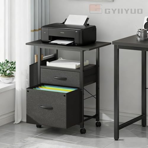Image of Simple Deluxe 2 Drawer File Cabinet with 24 inch Extended Desktop, Mobile Filing Cabinet, Rolling File Cabinet with Side Bag, Fabric Drawer, Fits A4 /Letter Size, Printer Stand Home Office, Black