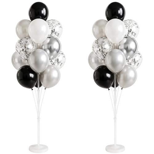 Image of Balloon Column Stand Kit,2 Sets of Assorted Rainbow Balloon Tower Pillar with 10inch Bright Color baloon Reusable Design for Grirls Party,Birthday, Wedding,Baby Shower (Black Silver)
