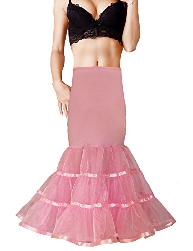 SHIMALY Enaguas de sirena para mujer, enagua de cola de pez, trompeta crinolina para vestido de novia de sirena, rosa, S-M