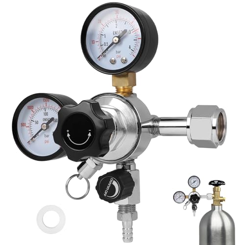 CPROSP Druckminderer Bier Druckregler CO2 mit Dichtung, Druckminderer mit Doppelmessgerät W21.8, Druckregler CO2-Regler, CO2 Druckminderer Profi Mehrweg für Bier Maschine, Bierbrauen, Bierzapfanlage
