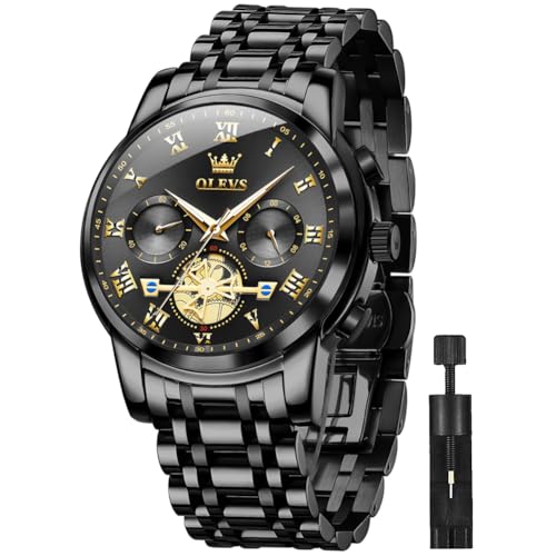OLEVS Men's Waterproof Watches Stainless Steel Waterproof Chronograph Wrist Watches Luxury Dress White Luminous Big Face Analog Quartz Male