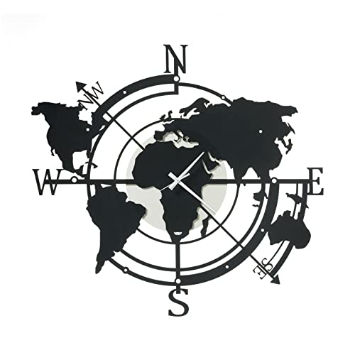Arti & Mestieri Planisfero - Orologio da parete di Design 100% Made in Italy - Ferro, 68x62h cm (Avorio e nero)