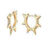MYEARS Women Gold Huggie Hoop Spike Earrings Ear Stud Cuff Cubic Zirconia 14K Gold Plated Small Simple Minimalist Hypoallergenic Everyday Jewelry