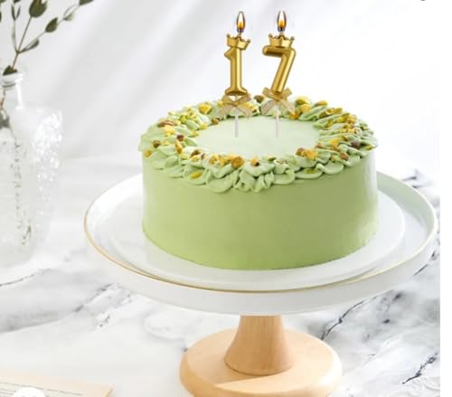 Image of Number 17 or 71 Candle with Crown for Birthday, Wedding, Valentines Day Celebration, Bridal Shower, Bachelorette Cake Topper for Decoration, 1 pc, Gold