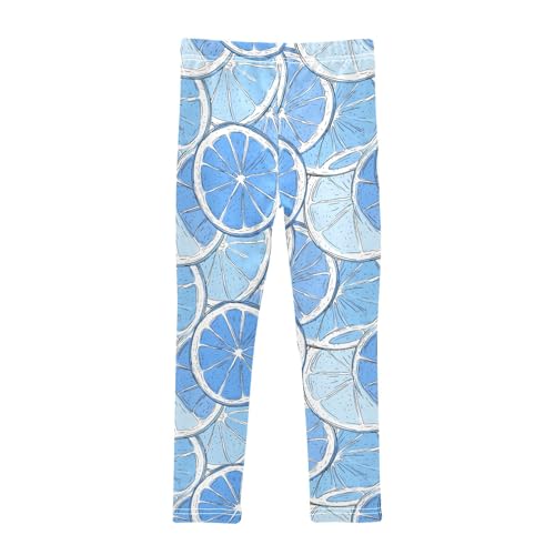 Girls' Athletic Leggings Ankle Length Yoga Dance Pants Kids Teen 4T Lemon Blue2