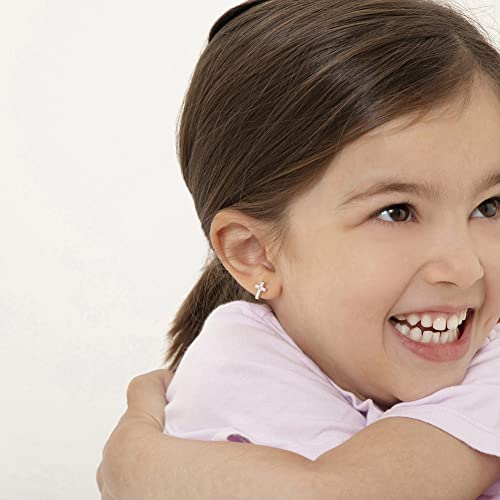 925 Sterling Silver Tiny Cubic Zirconia Cross Screw Back Earrings For Toddlers & Young Girls - Stylish Cross Earrings for Kids for Baptism or Communions - Special Religious Earrings For Girls2