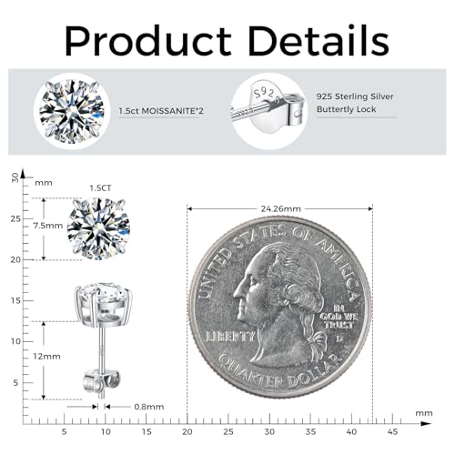 Moissanite Stud Earrings for Men, 2/3 CT Lab Created D Color VVS1 Moissanite Earrings for Men 925 Sterling Silver, Hypoallergenic Jewelry Gift4