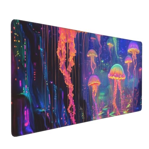 Sous-main de bureau méduse lumineuse pour jeux vidéo méduses fantastiques pour femmes et filles, décoration de bureau 40 x 90 cm – vue 2