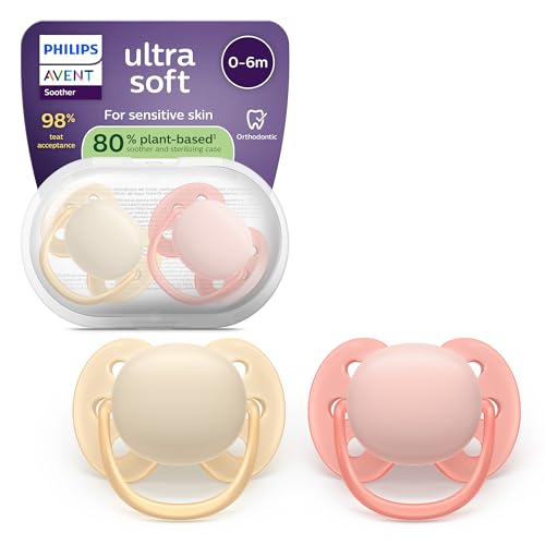 Philips Avent Ultra Soft Ciuccio - Design ortodontico, per neonati 0-6 mesi, scudo flessibile, tettarella simmetrica in morbido silicone, senza BPA, confezione da 2, SCF091/38