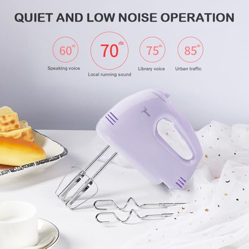 Image of Handmixer Electric Handheld - 7 Speed Portable Kitchen Mixer Electric with 5 Stainless Steel Accessories Whisk, Food Beater for Whipping Mixing Cookies Cakes Eggs, Pueple