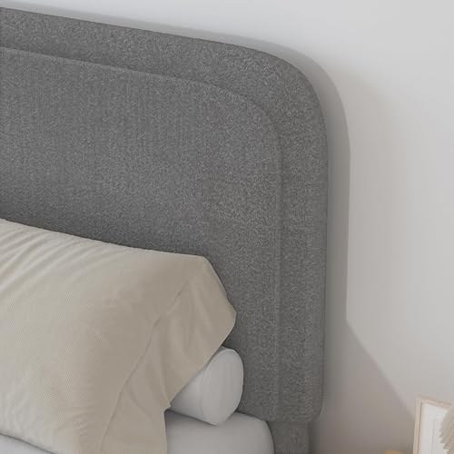 Image of BarnFurin Twin Size Bed Frame, Boucle Upholstered Platform Bed Frame with Headboard, Soft Rounded Corners, No Box Spring Required, Non-Slip and Noise-Free, Easy Assembly, Light Grey